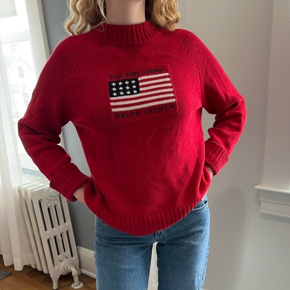 Vintage 90s Polo Ralph Lauren American Flag knit sweater